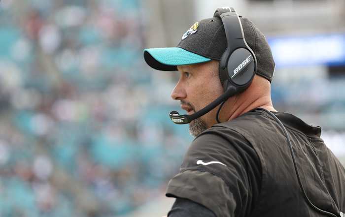 Dec 16, 2018; Jacksonville, FL, USA; Jacksonville Jaguars quarterback coach Scott Milanovich during the first quarter at TIAA Bank Field. Mandatory Credit: Kim Klement-USA TODAY Sports